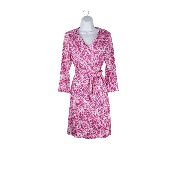 Charles Henry Wrap Dress Classic 3/4 Sleeve Magenta Pink White Abstract Size XL - Picture 1 of 5